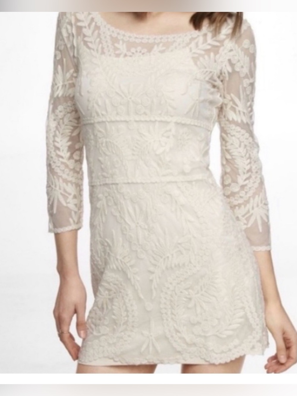 Express Ivory Lace Long-Sleeve Sheath Dress